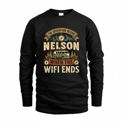 NELSON TT898-K6-229 – Personalized Funny Camping Quote Apparel “The Adventure Begins When The WiFi Ends”