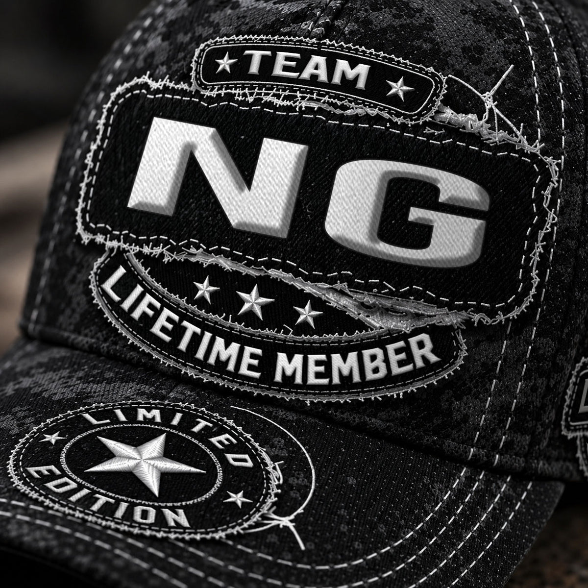 NG TC03 HH79  Personalized Black Camo Baseball Cap, Custom Name Family Hat