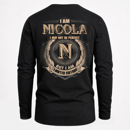 NICOLA 2K-101–Personalized Name Quote Apparel “I Am NAME May Not Be Perfect But I Am Limited Edition”