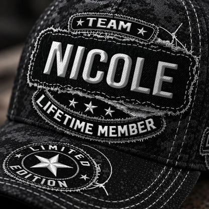 NICOLE TC03 HH79  Personalized Black Camo Baseball Cap, Custom Name Family Hat