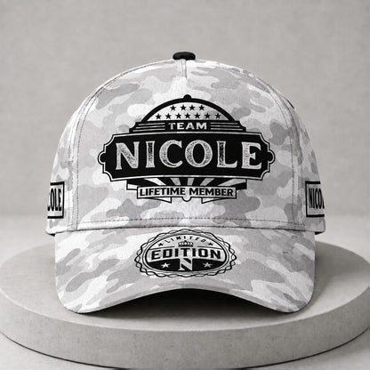 NICOLE TC01 HH79 Team Your Name Hat, Personalized Camo Baseball Cap, Custom Family Gift, Gift for Him Her