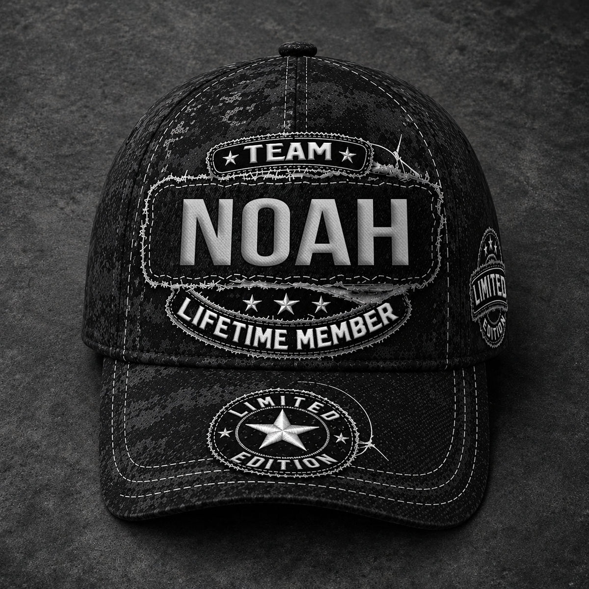 NOAH TC03 HH79  Personalized Black Camo Baseball Cap, Custom Name Family Hat