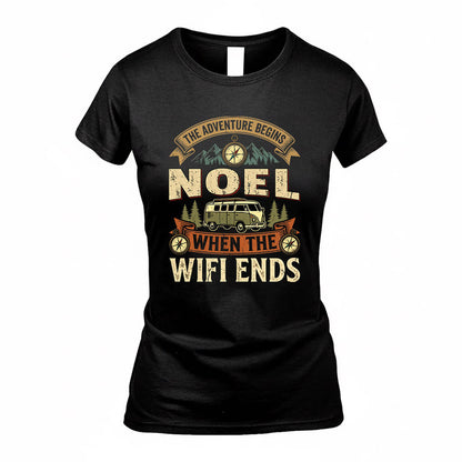 NOEL TT898-K6-229 – Personalized Funny Camping Quote Apparel “The Adventure Begins When The WiFi Ends”