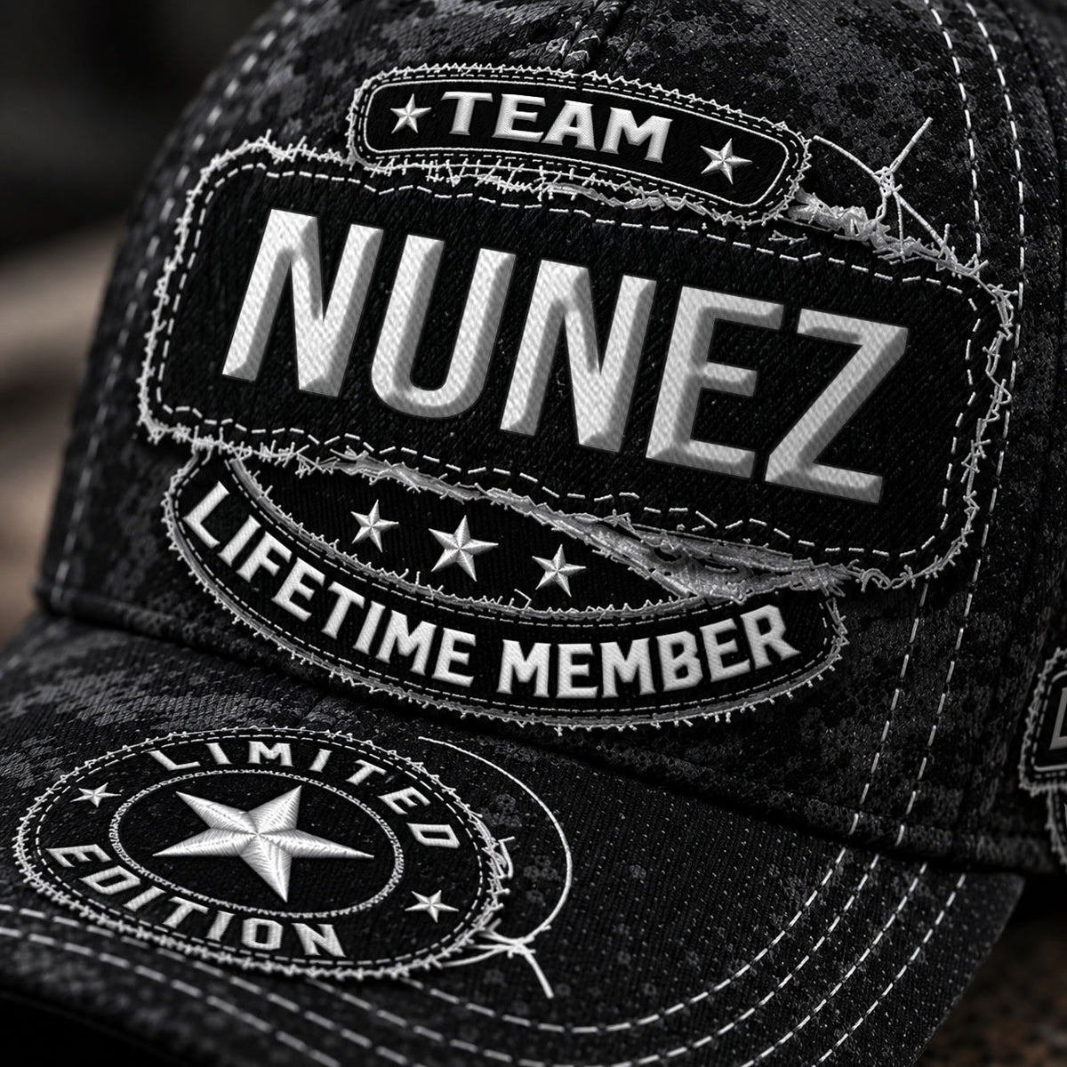 NUNEZ TC03 HH79  Personalized Black Camo Baseball Cap, Custom Name Family Hat