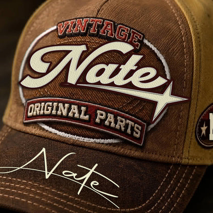 NATE TC02 HH79  Personalized Name Baseball Cap, Vintage Retro Hat, Custom Gift for Him & Her