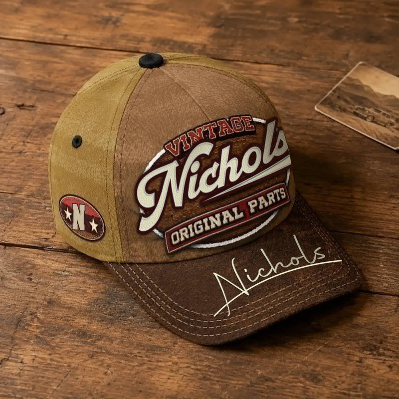 NICHOLS TC02 HH79  Personalized Name Baseball Cap, Vintage Retro Hat, Custom Gift for Him & Her