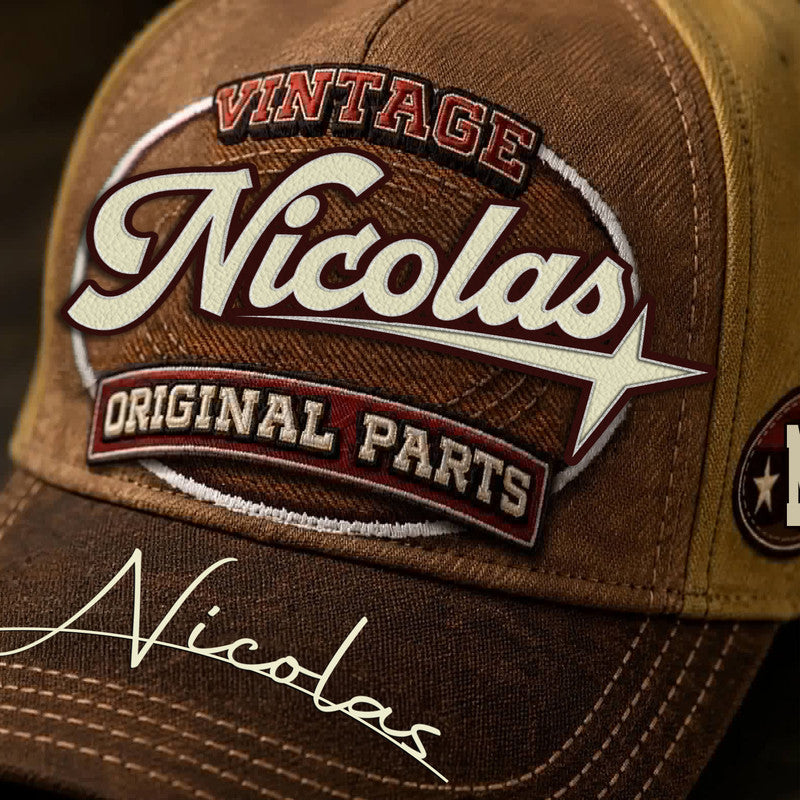 NICOLAS TC02 HH79  Personalized Name Baseball Cap, Vintage Retro Hat, Custom Gift for Him & Her