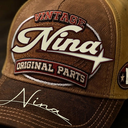 NINA TC02 HH79  Personalized Name Baseball Cap, Vintage Retro Hat, Custom Gift for Him & Her