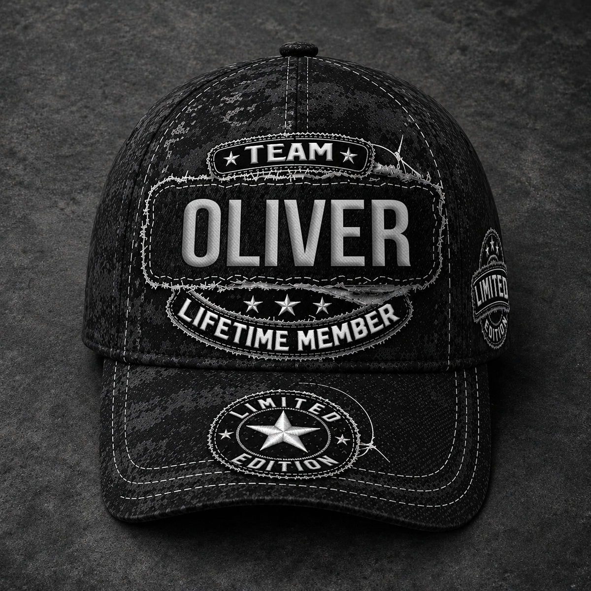 OLIVER TC03 HH79  Personalized Black Camo Baseball Cap, Custom Name Family Hat