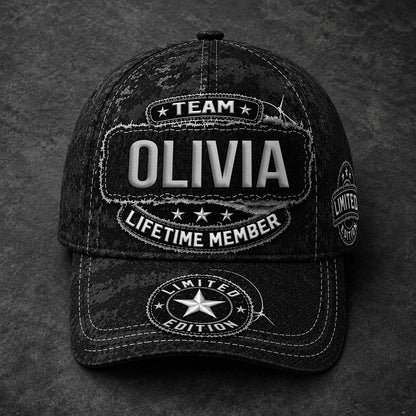 OLIVIA TC03 HH79  Personalized Black Camo Baseball Cap, Custom Name Family Hat