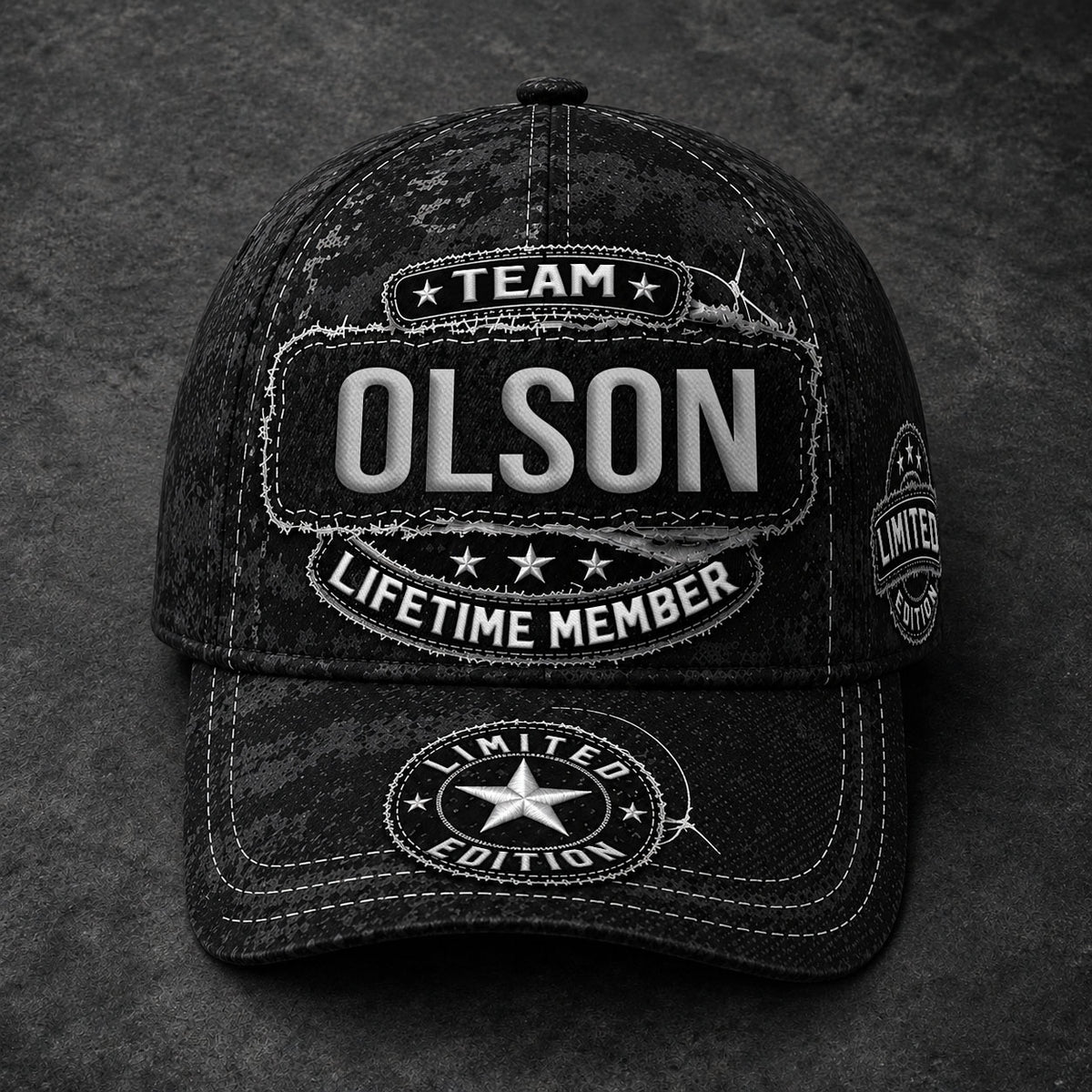 OLSON TC03 HH79  Personalized Black Camo Baseball Cap, Custom Name Family Hat