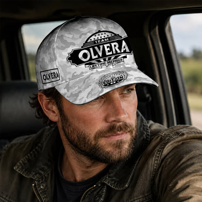 OLVERA TC01 HH79 Team Your Name Hat, Personalized Camo Baseball Cap, Custom Family Gift, Gift for Him Her