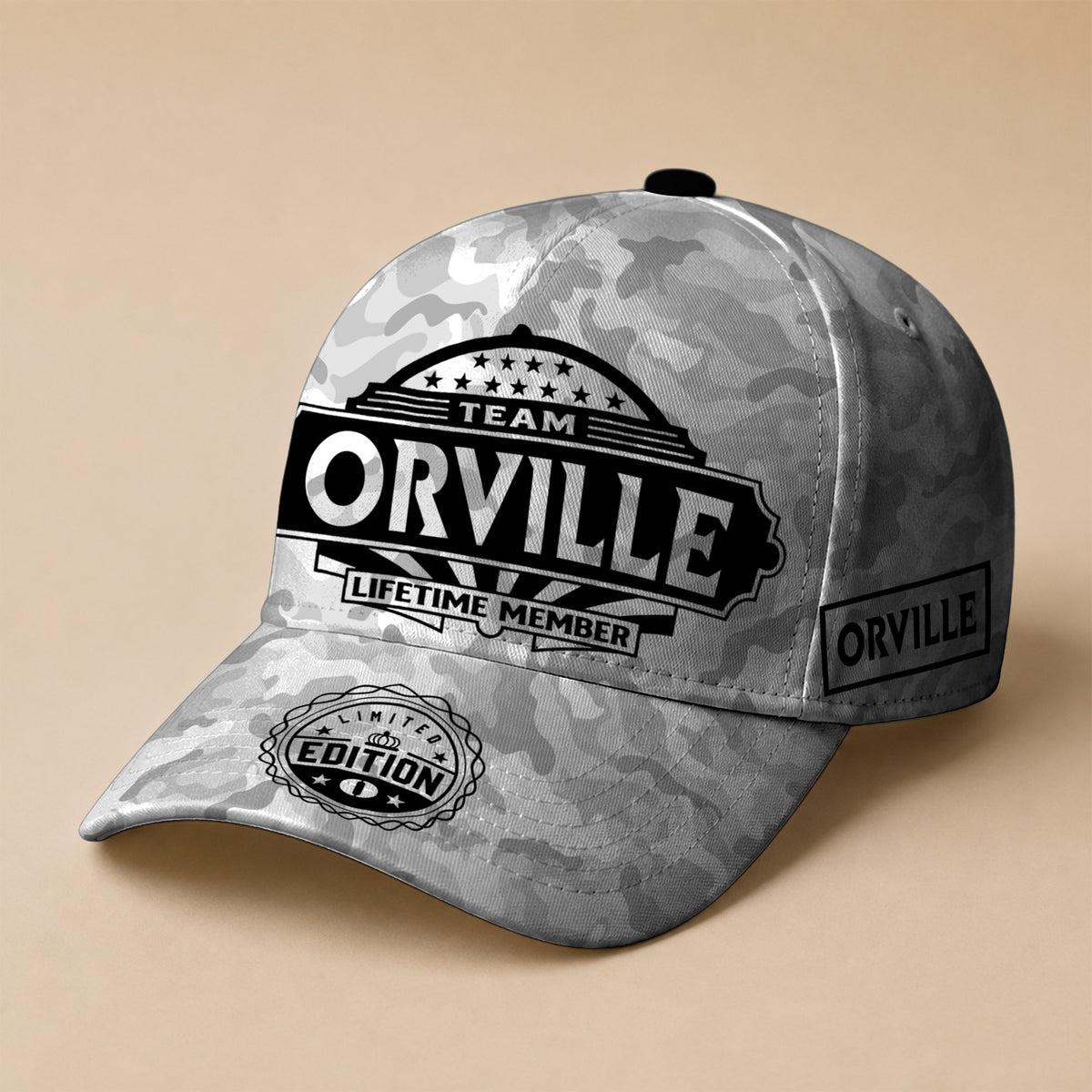 ORVILLE TC01 HH79 Team Your Name Hat, Personalized Camo Baseball Cap, Custom Family Gift, Gift for Him Her