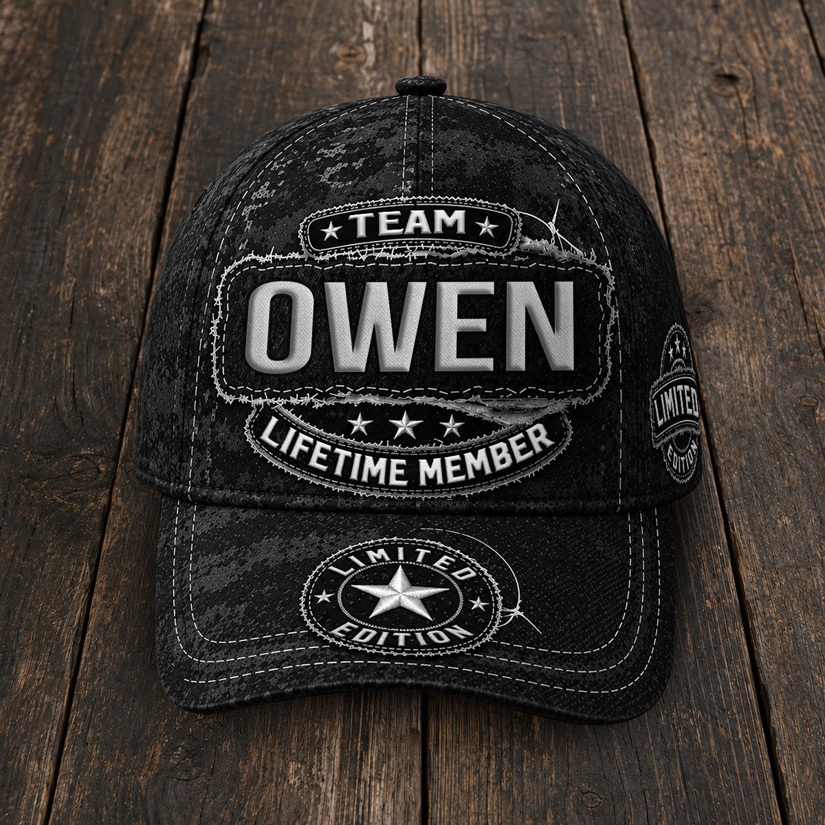 OWEN TC03 HH79  Personalized Black Camo Baseball Cap, Custom Name Family Hat