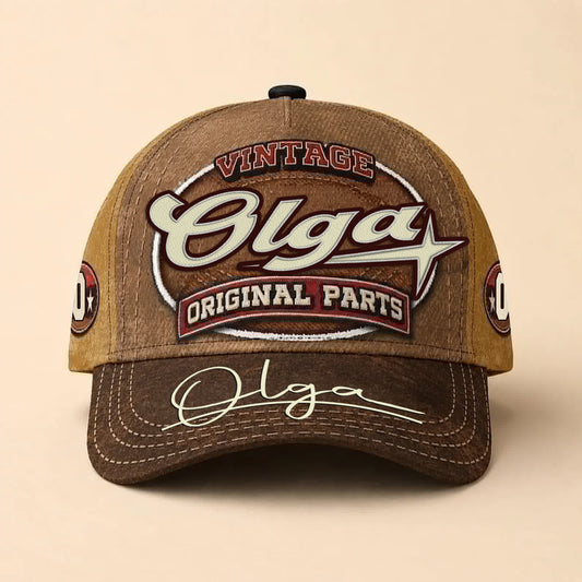 OLGA TC02 HH79  Personalized Name Baseball Cap, Vintage Retro Hat, Custom Gift for Him & Her