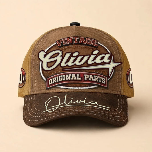 OLIVIA TC02 HH79  Personalized Name Baseball Cap, Vintage Retro Hat, Custom Gift for Him & Her