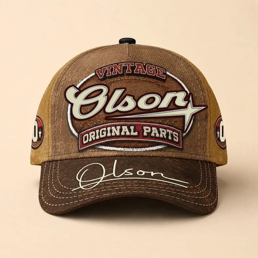OLSON TC02 HH79  Personalized Name Baseball Cap, Vintage Retro Hat, Custom Gift for Him & Her