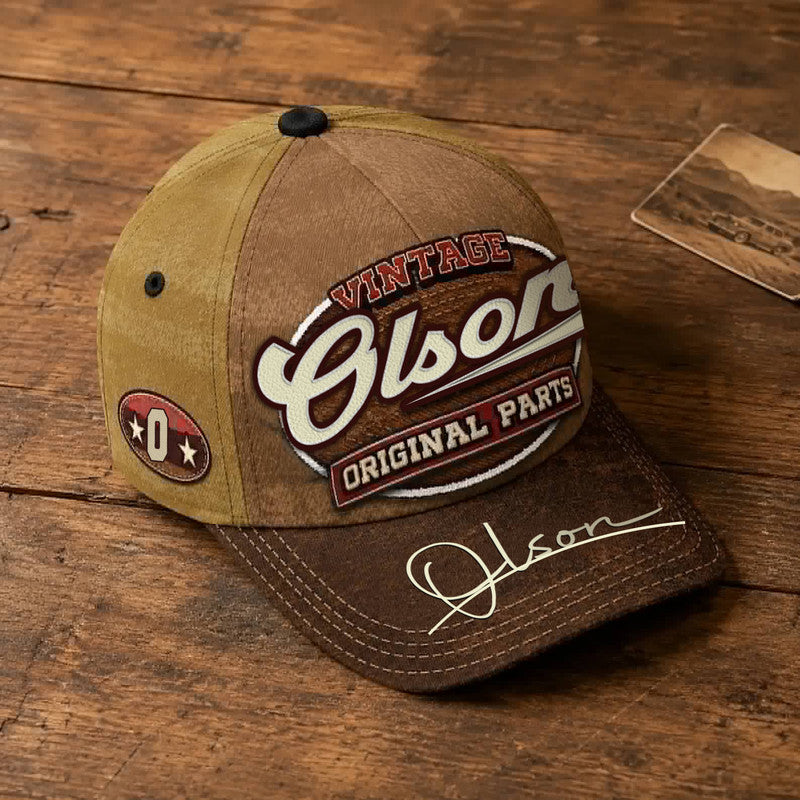 OLSON TC02 HH79  Personalized Name Baseball Cap, Vintage Retro Hat, Custom Gift for Him & Her