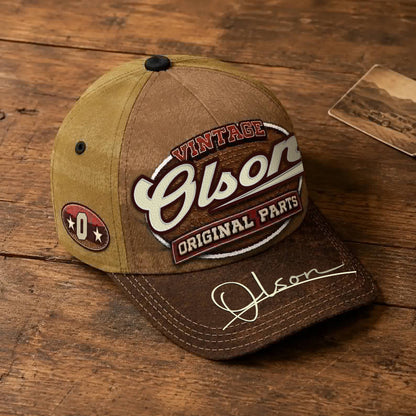 OLSON TC02 HH79  Personalized Name Baseball Cap, Vintage Retro Hat, Custom Gift for Him & Her