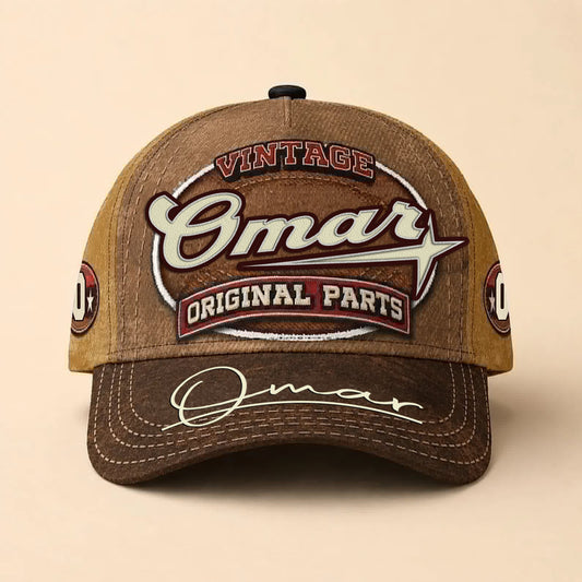 OMAR TC02 HH79  Personalized Name Baseball Cap, Vintage Retro Hat, Custom Gift for Him & Her
