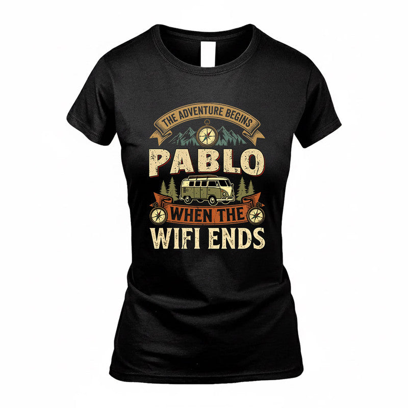 PABLO TT898-K6-229 – Personalized Funny Camping Quote Apparel “The Adventure Begins When The WiFi Ends”