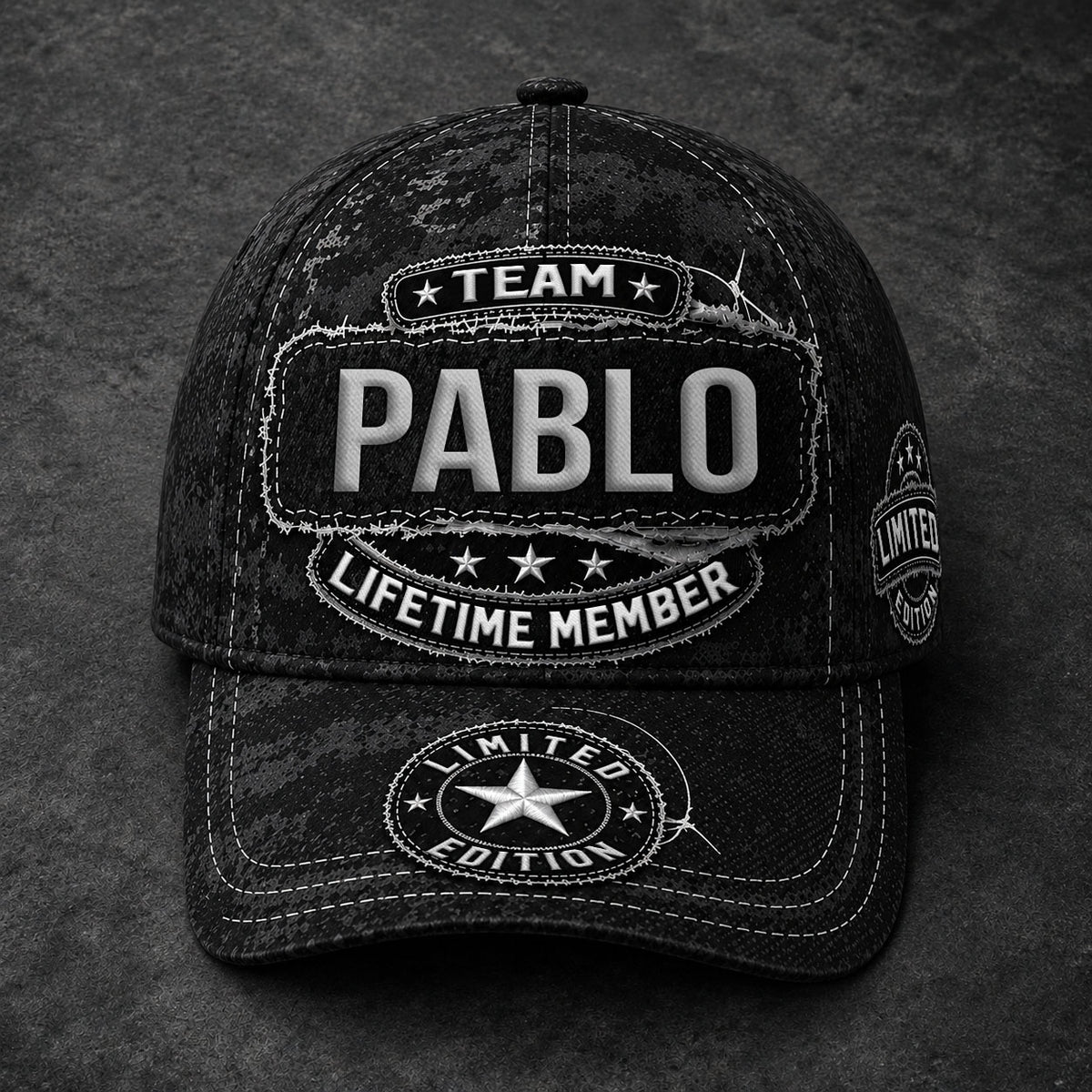 PABLO TC03 HH79  Personalized Black Camo Baseball Cap, Custom Name Family Hat