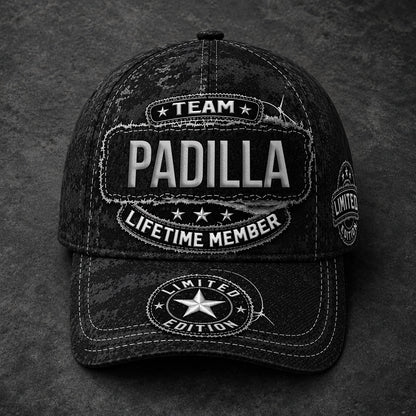 PADILLA TC03 HH79  Personalized Black Camo Baseball Cap, Custom Name Family Hat