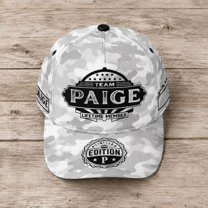 PAIGE TC01 HH79 Team Your Name Hat, Personalized Camo Baseball Cap, Custom Family Gift, Gift for Him Her
