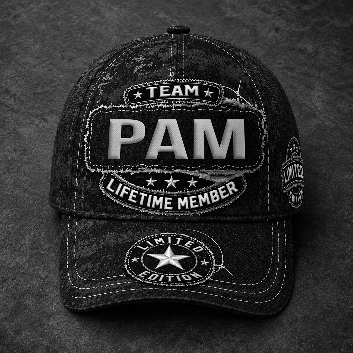 PAM TC03 HH79  Personalized Black Camo Baseball Cap, Custom Name Family Hat