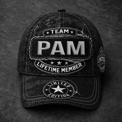 PAM TC03 HH79  Personalized Black Camo Baseball Cap, Custom Name Family Hat