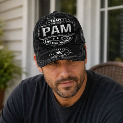 PAM TC03 HH79  Personalized Black Camo Baseball Cap, Custom Name Family Hat