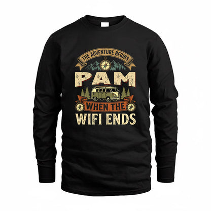 PAM TT898-K6-229 – Personalized Funny Camping Quote Apparel “The Adventure Begins When The WiFi Ends”