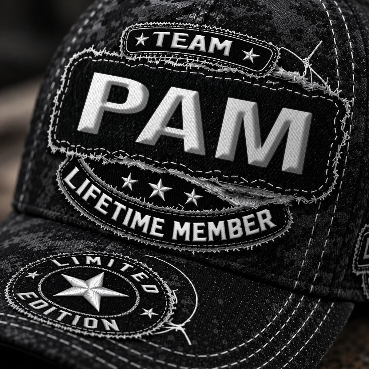 PAM TC03 HH79  Personalized Black Camo Baseball Cap, Custom Name Family Hat