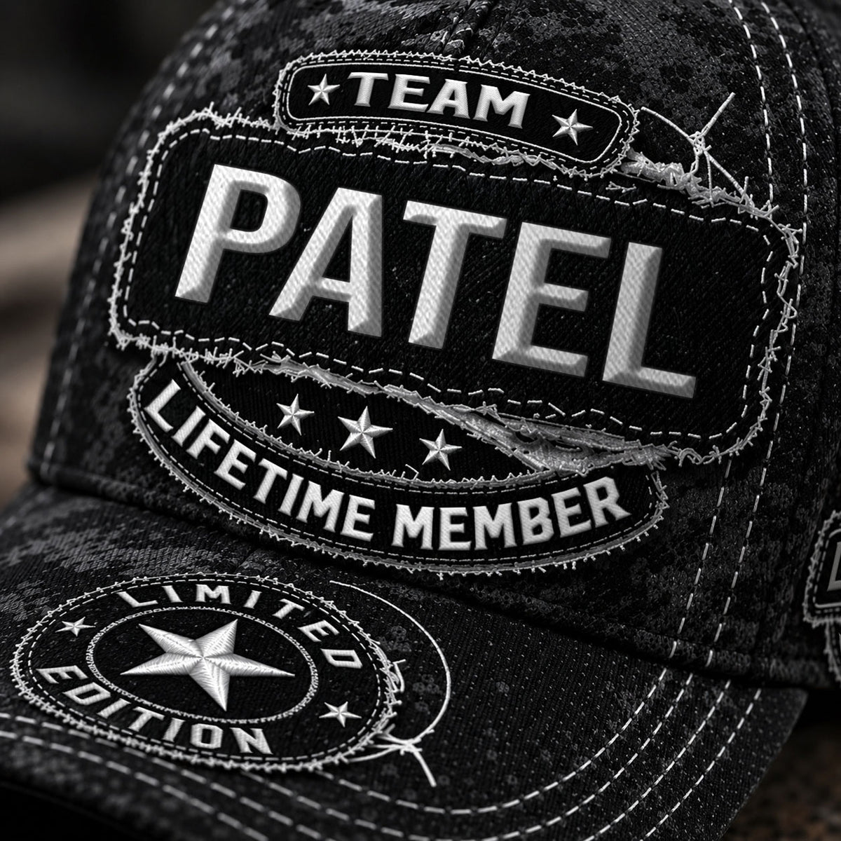 PATEL TC03 HH79  Personalized Black Camo Baseball Cap, Custom Name Family Hat
