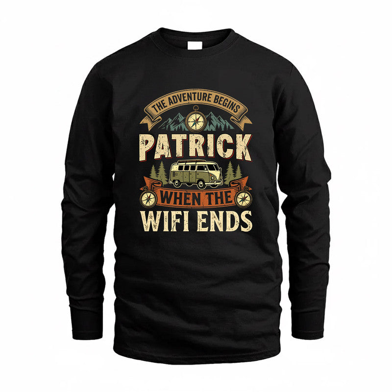PATRICK TT898-K6-229 – Personalized Funny Camping Quote Apparel “The Adventure Begins When The WiFi Ends”