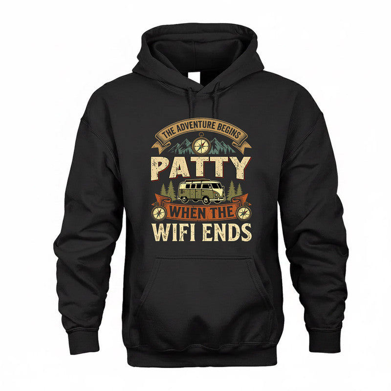 PATTY TT898-K6-229 – Personalized Funny Camping Quote Apparel “The Adventure Begins When The WiFi Ends”