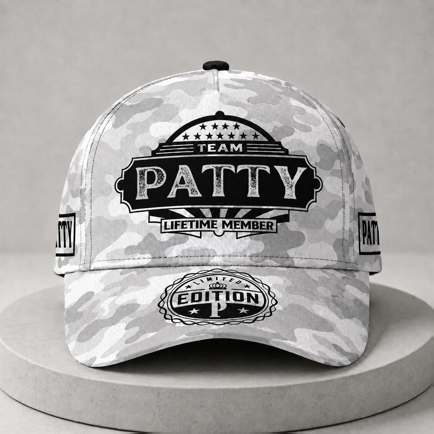 PATTY TC01 HH79 Team Your Name Hat, Personalized Camo Baseball Cap, Custom Family Gift, Gift for Him Her