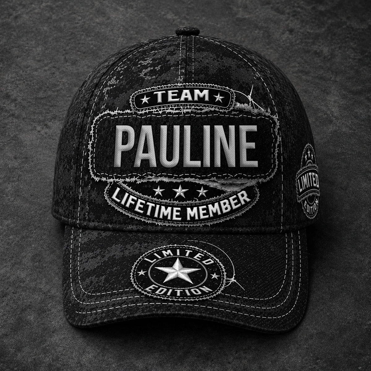 PAULINE TC03 HH79  Personalized Black Camo Baseball Cap, Custom Name Family Hat