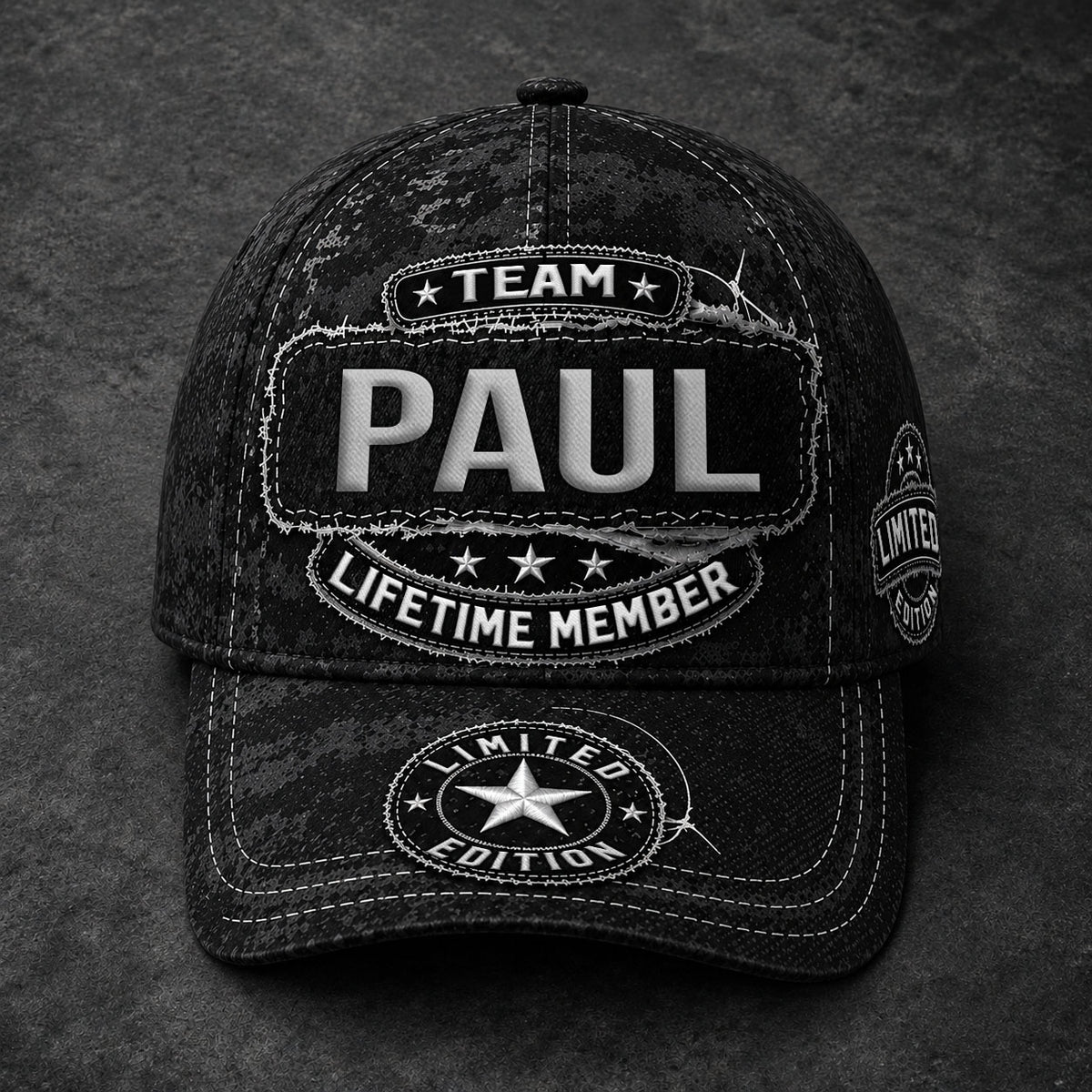 PAUL TC03 HH79  Personalized Black Camo Baseball Cap, Custom Name Family Hat