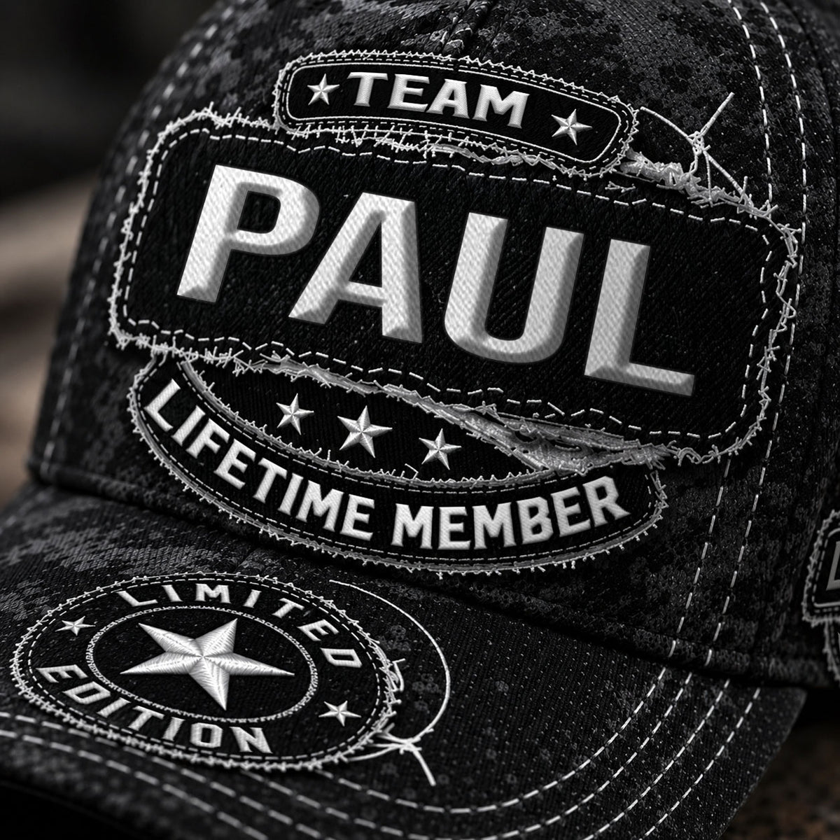 PAUL TC03 HH79  Personalized Black Camo Baseball Cap, Custom Name Family Hat