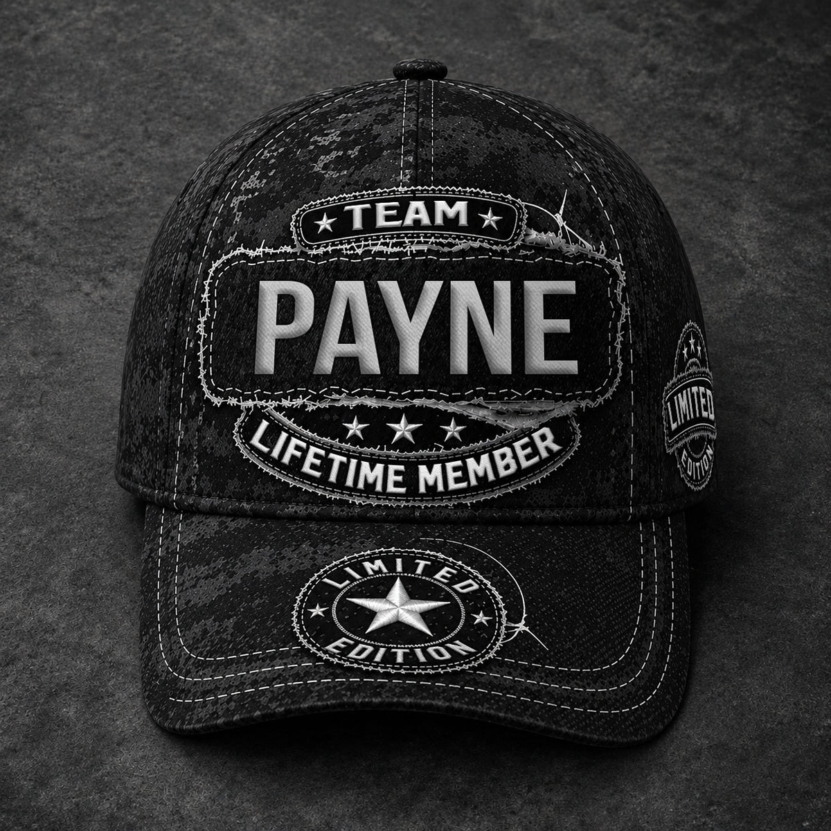 PAYNE TC03 HH79  Personalized Black Camo Baseball Cap, Custom Name Family Hat