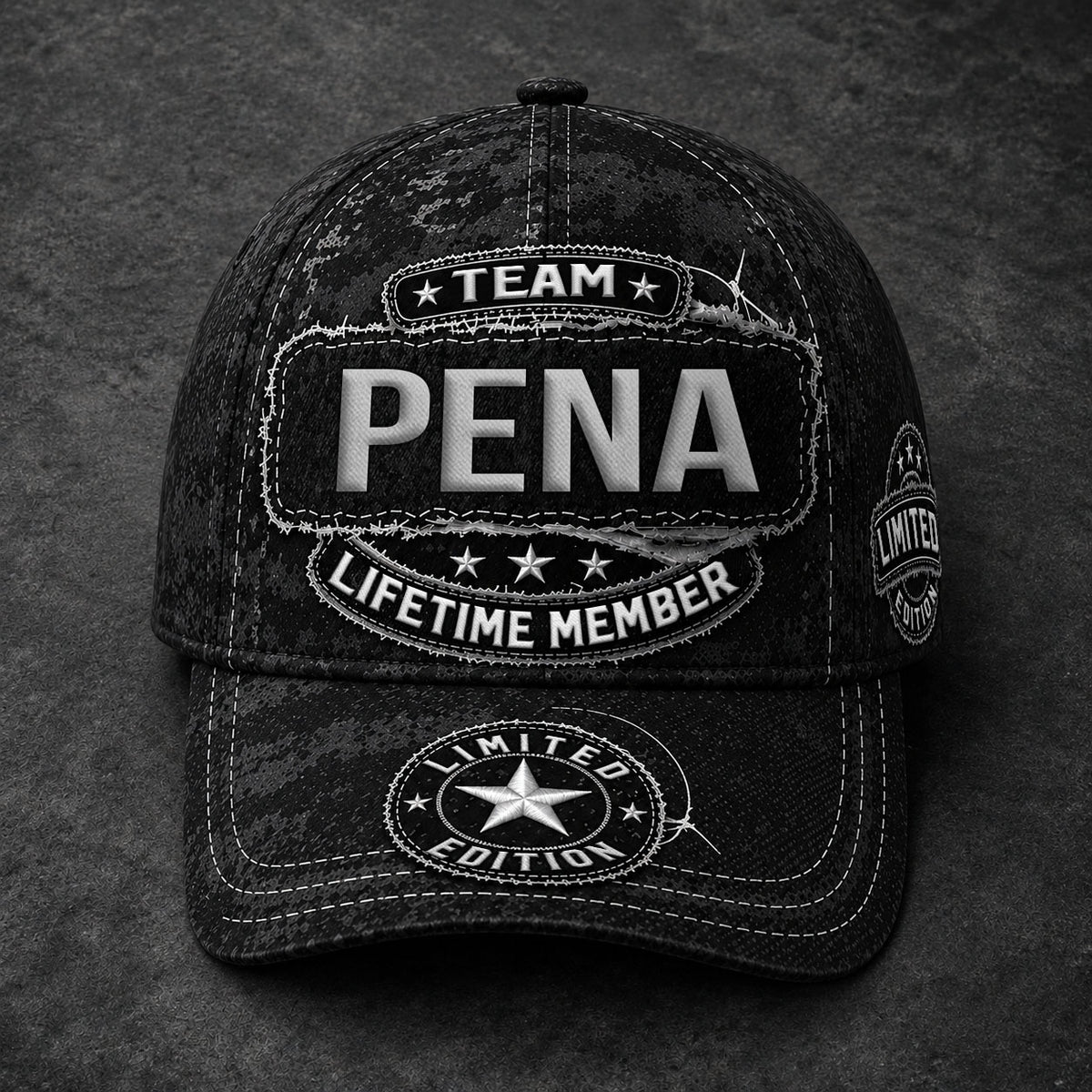 PENA TC03 HH79  Personalized Black Camo Baseball Cap, Custom Name Family Hat