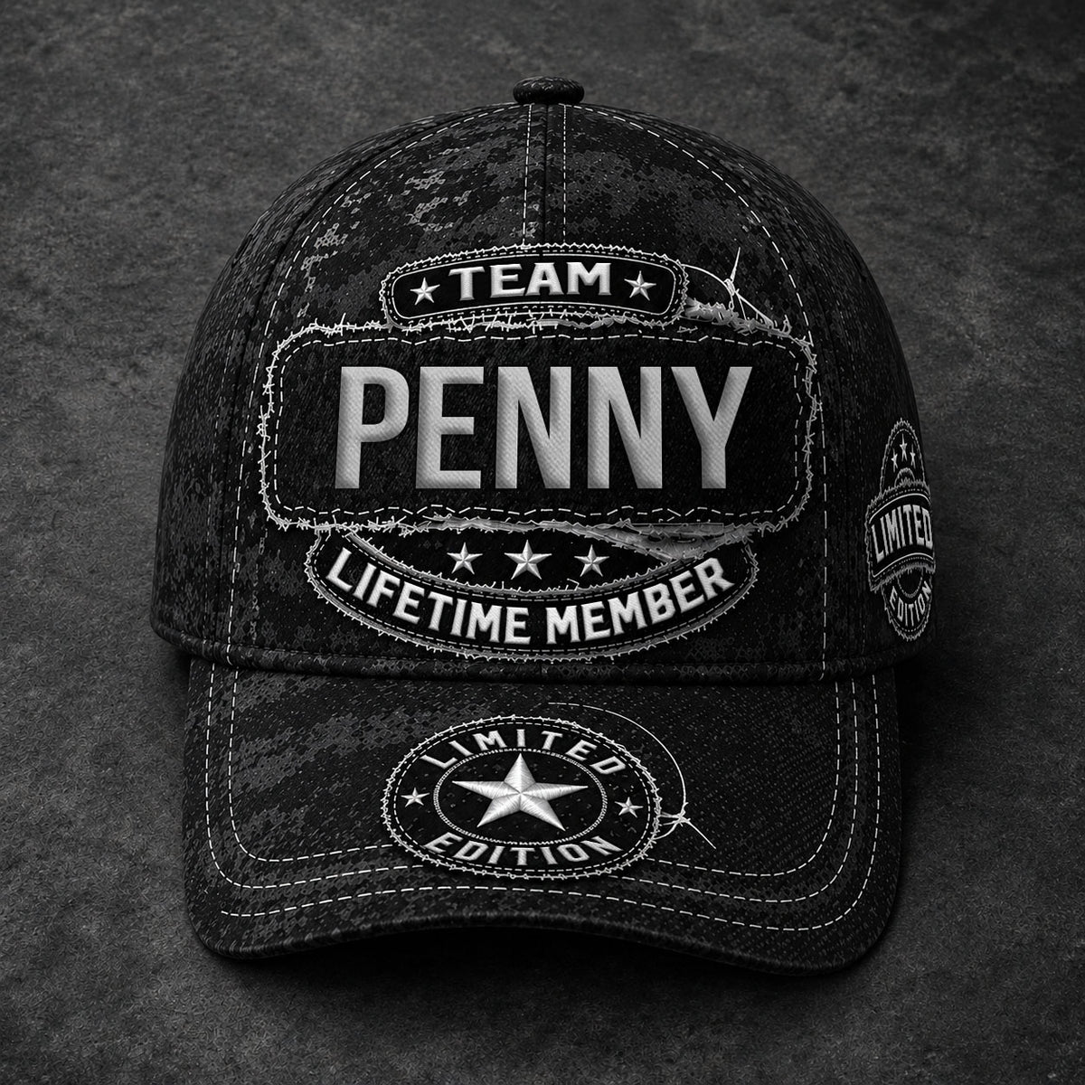 PENNY TC03 HH79  Personalized Black Camo Baseball Cap, Custom Name Family Hat