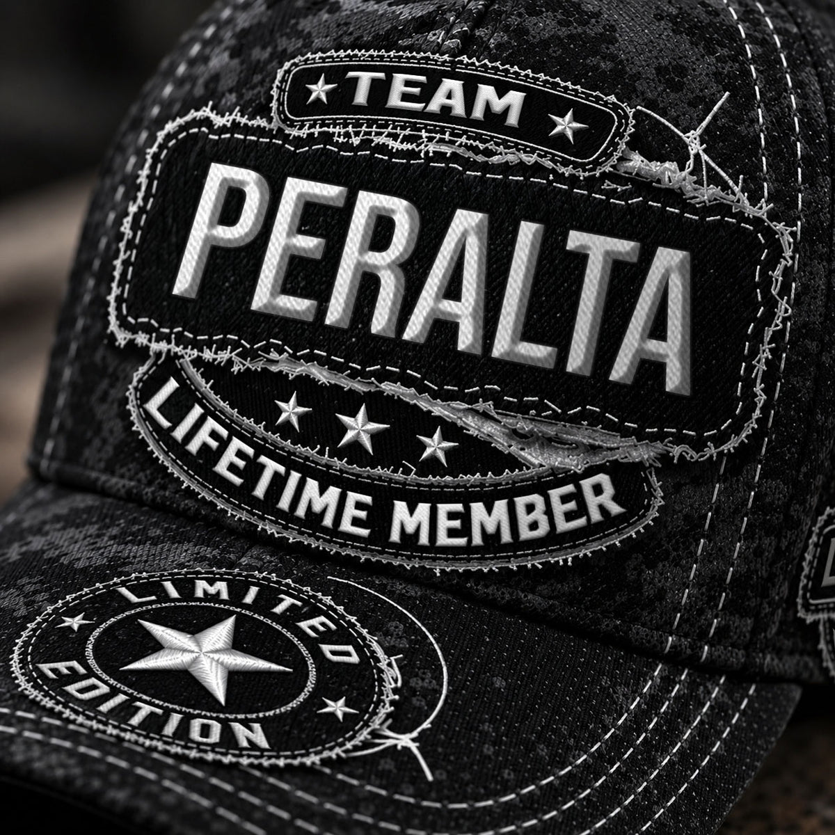PERALTA TC03 HH79  Personalized Black Camo Baseball Cap, Custom Name Family Hat