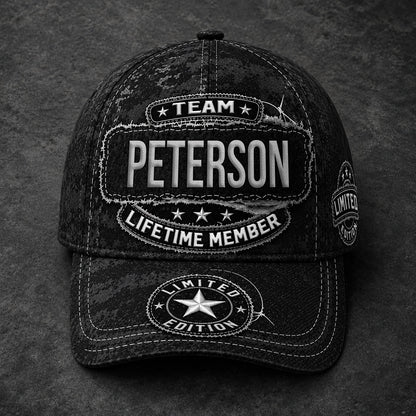 PETERSON TC03 HH79  Personalized Black Camo Baseball Cap, Custom Name Family Hat