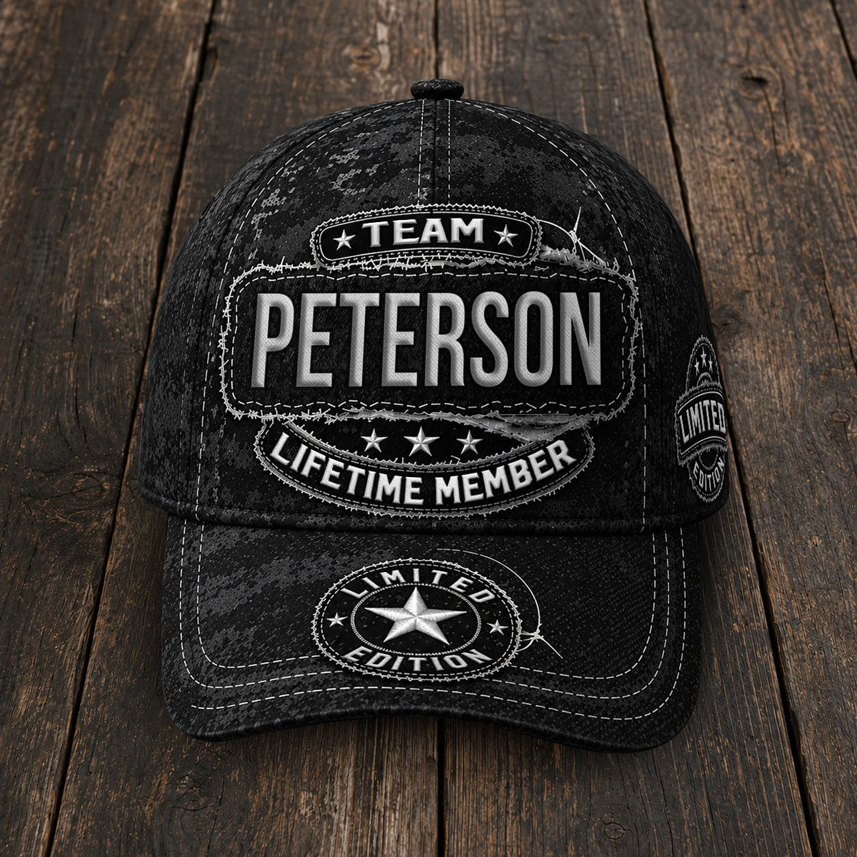 PETERSON TC03 HH79  Personalized Black Camo Baseball Cap, Custom Name Family Hat