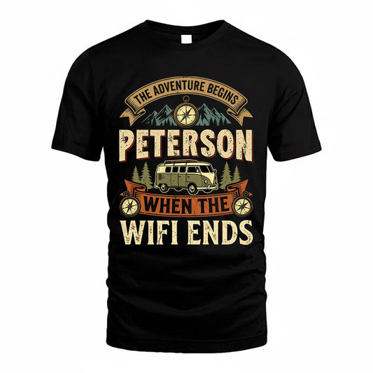 PETERSON TT898-K6-229 – Personalized Funny Camping Quote Apparel “The Adventure Begins When The WiFi Ends”