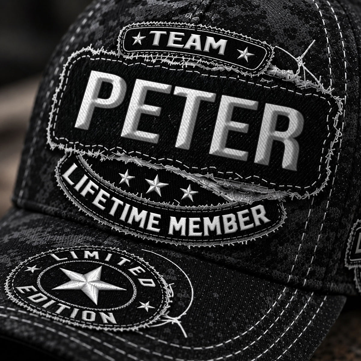 PETER TC03 HH79  Personalized Black Camo Baseball Cap, Custom Name Family Hat