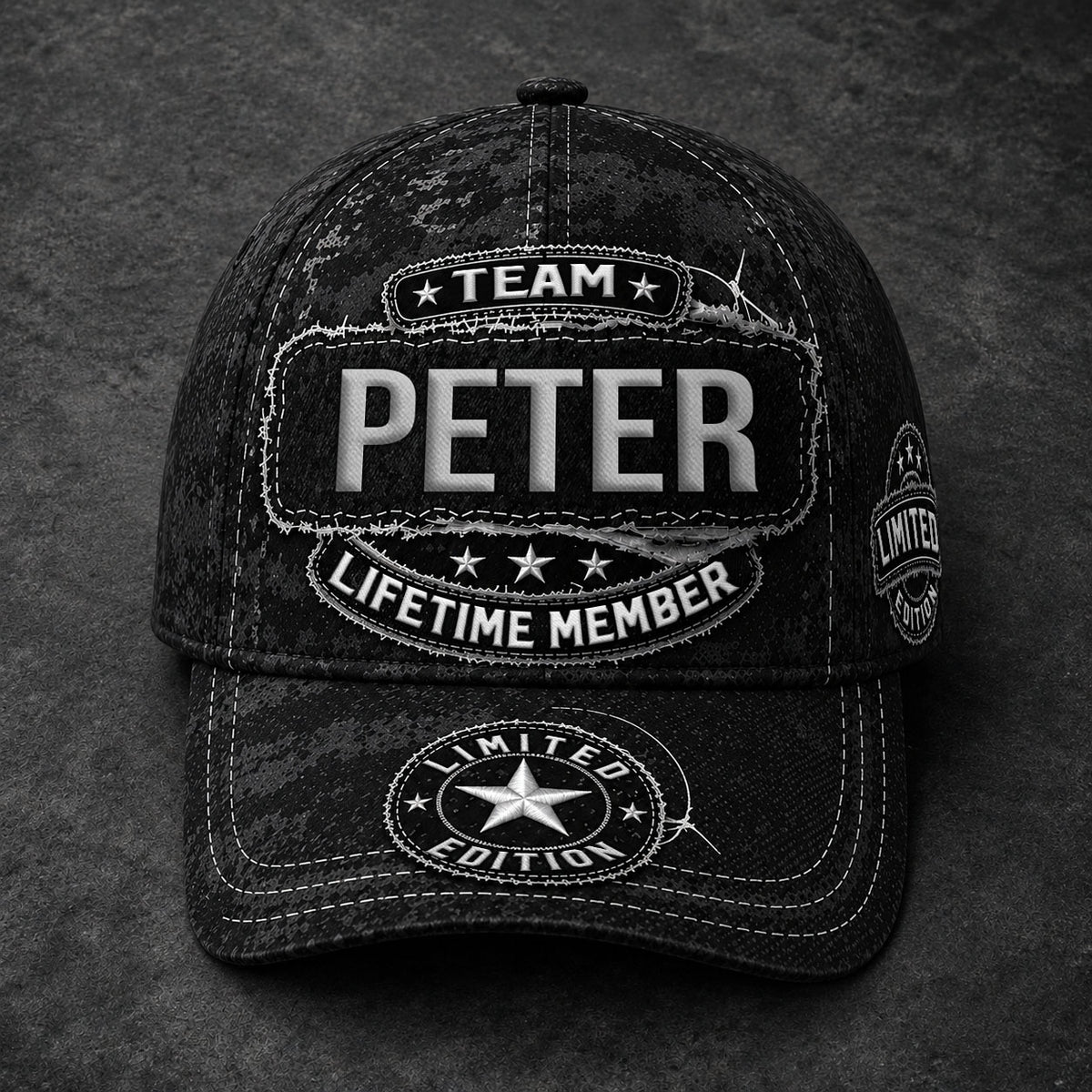 PETER TC03 HH79  Personalized Black Camo Baseball Cap, Custom Name Family Hat