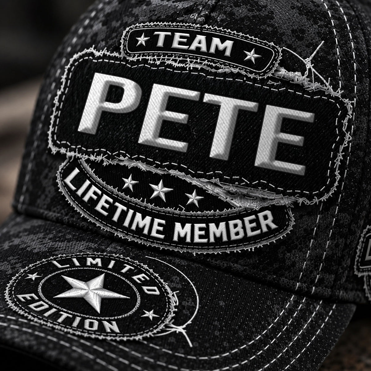 PETE TC03 HH79  Personalized Black Camo Baseball Cap, Custom Name Family Hat